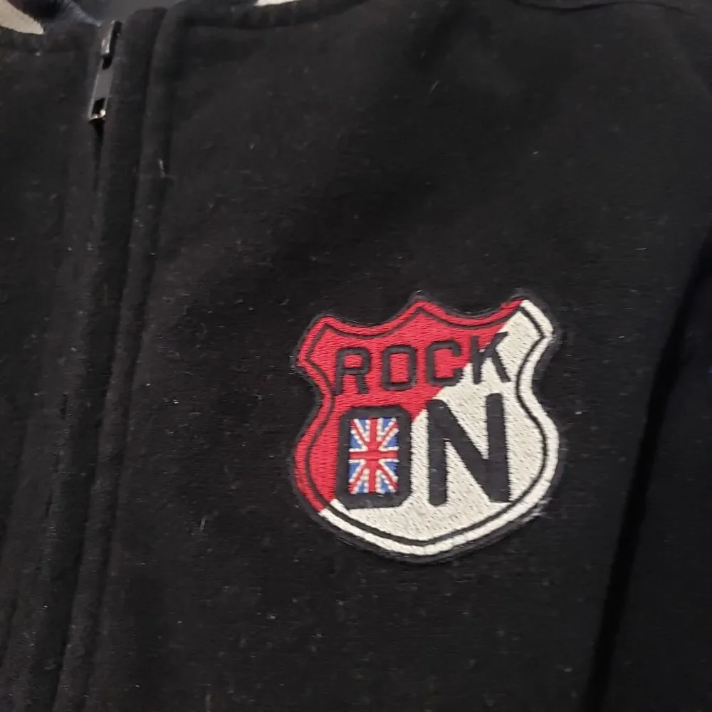 Gymboree Rock n Roll Collection Varsity Blue Black Zip Boys Warm Coat  L (10-12)